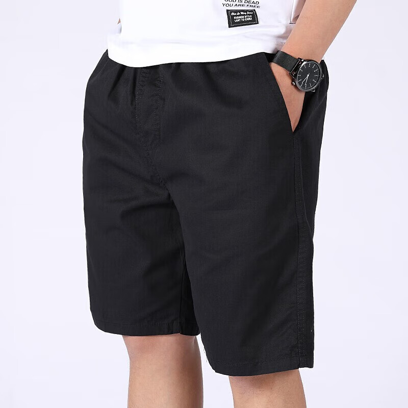 尺度保罗纯棉短裤男中老年夏季薄款纯色休闲工装短裤五分裤大码男裤 AC1688卡其色 L【90-110斤】