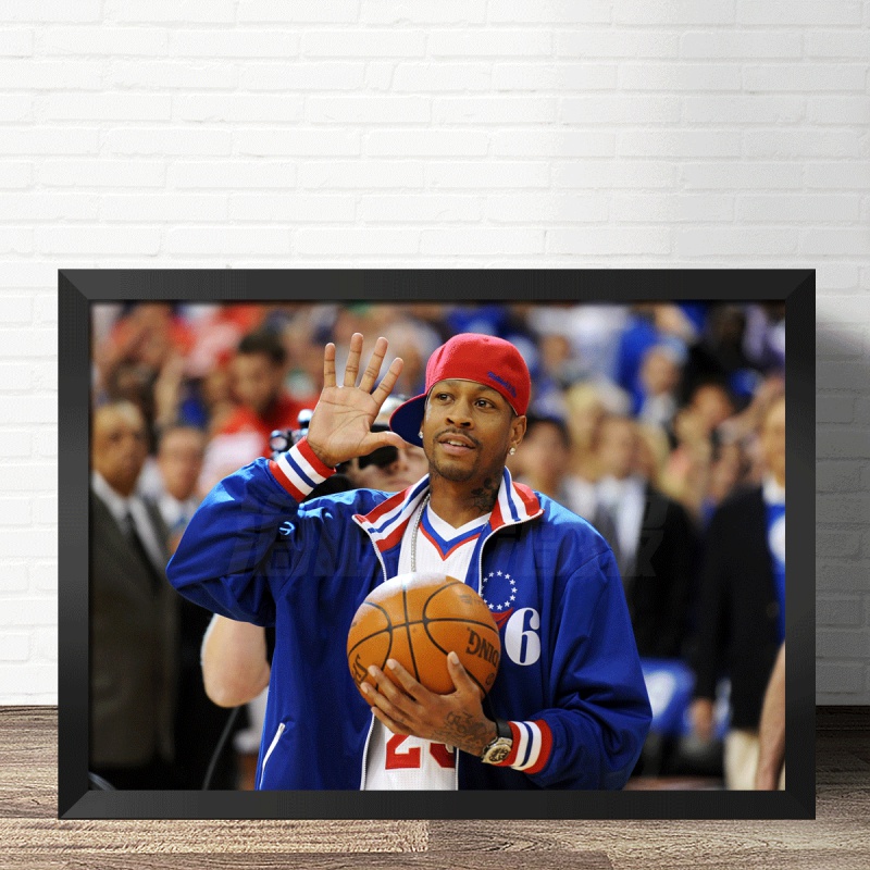 狼天影 阿伦艾弗森iverson海报挂画装饰画金块队实木框海报定做