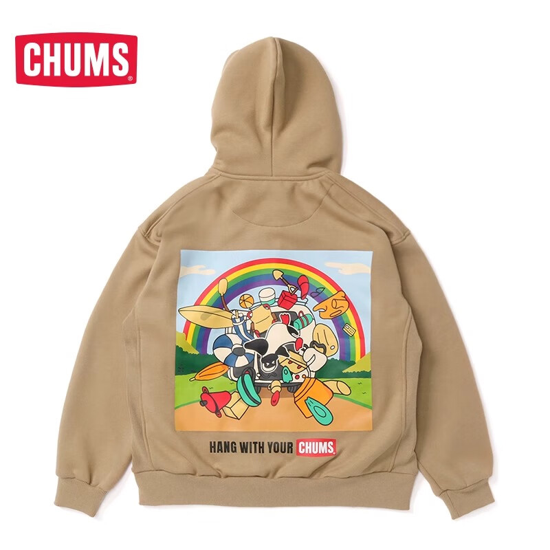 CHUMS洽洽鸟美式复古情侣连帽印花宽松加绒卫衣开衫CH00-1357 白色W001 XL