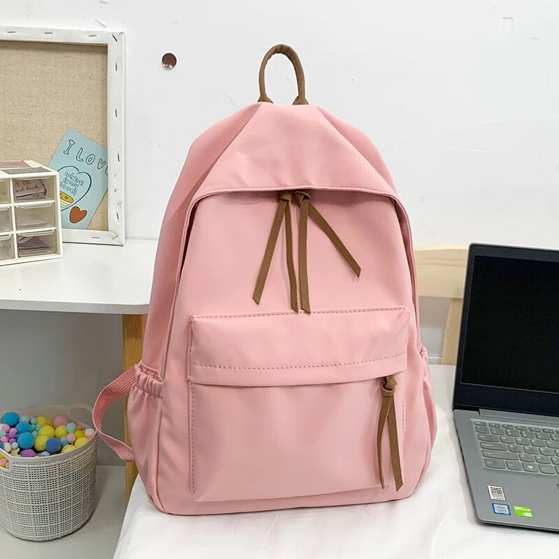 【直发】双肩包简约背包女书包女生大学生上课电脑包2023初中生旅 粉色单包