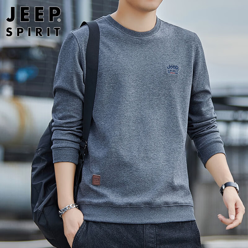 吉普（JEEP）卫衣男春季韩版休闲长袖T恤男圆领百搭男装灰色 2XL