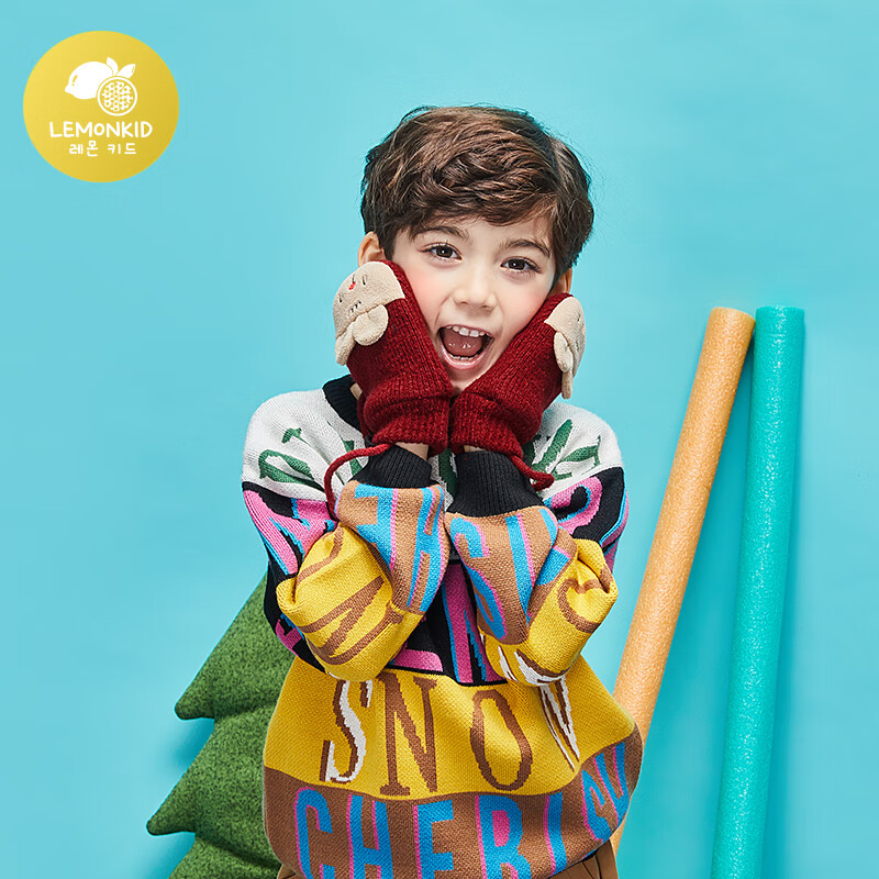 柠檬宝宝儿童冬季保暖手套萌趣卡通刺绣加绒加厚手套户外防寒保暖 樱桃红麋鹿【小码】 【建议年龄参考主图】