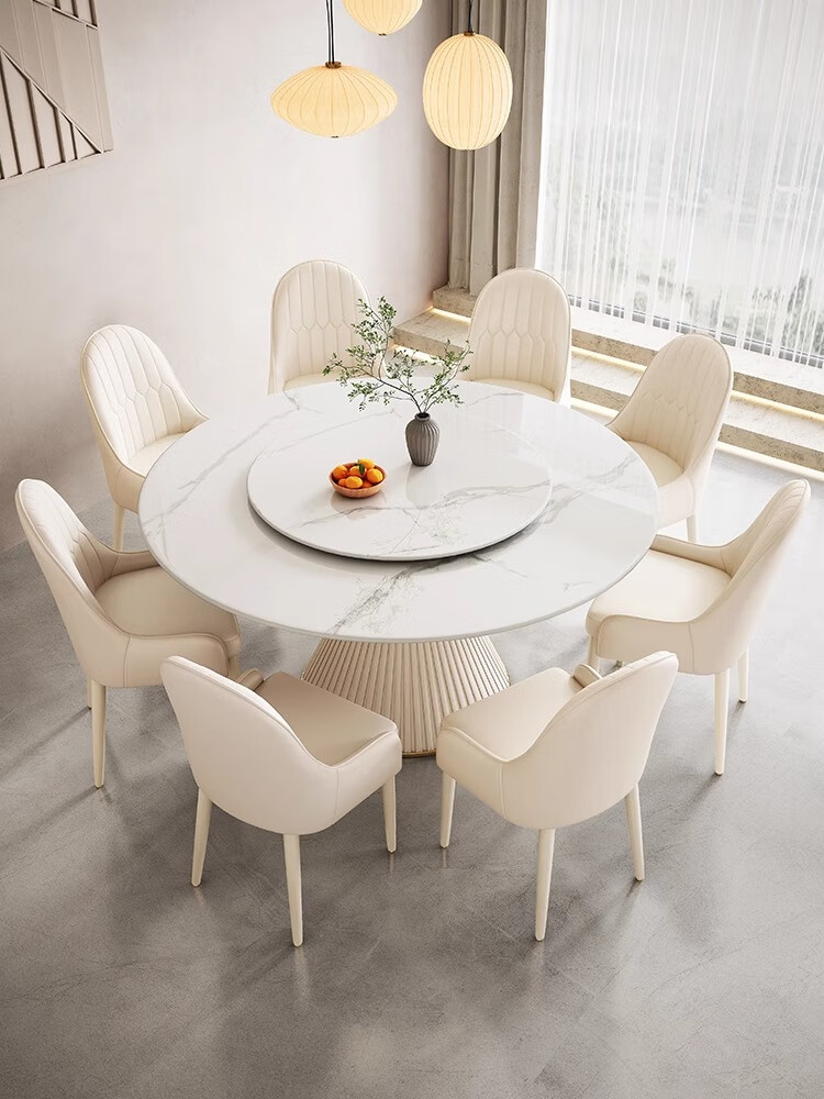 古墨匠2024新款岩板餐桌椅组合奶油风圆形餐桌带转盘现代简约圆桌 圆桌[1.2米]+转盘[升级加厚岩