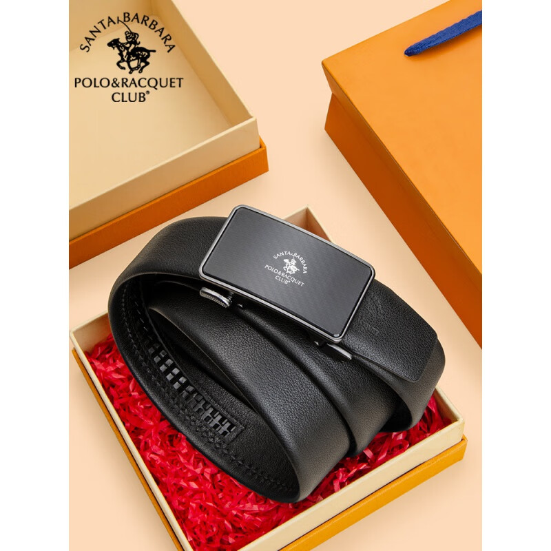 圣大保罗(polo&racquet club)皮带男士自动扣真皮腰带男款轻奢品牌头