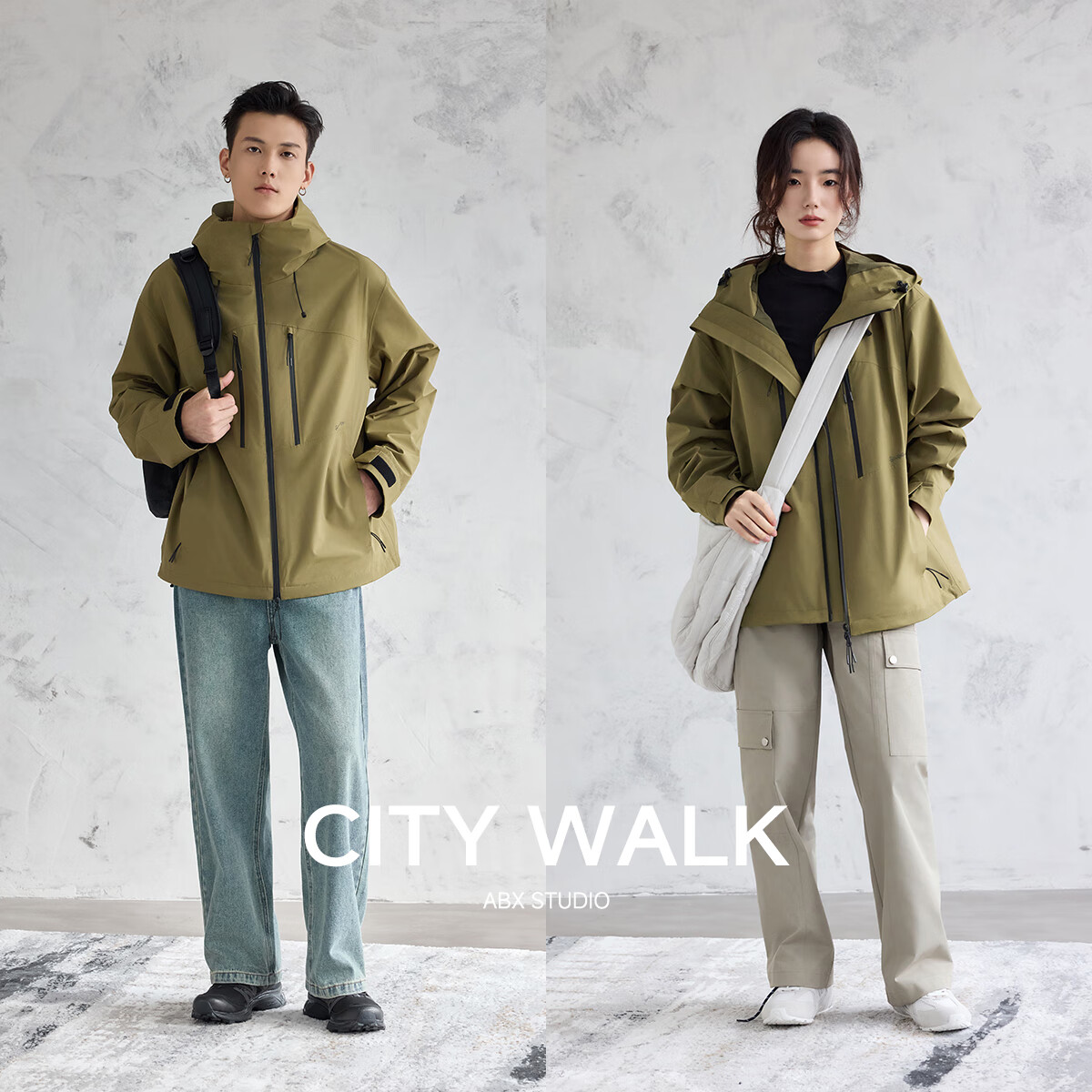 a.b.x【复合三防面料压胶防水拉链】春季立领连帽夹克男撞色拉链外套 浅灰 带羽绒内胆 3XL