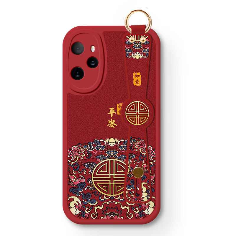 作画君 适用荣耀100手机壳国潮小羊皮HONOR100i腕带支架全包精孔防摔配创意挂绳男女款 荣耀100【平安印花】+挂绳