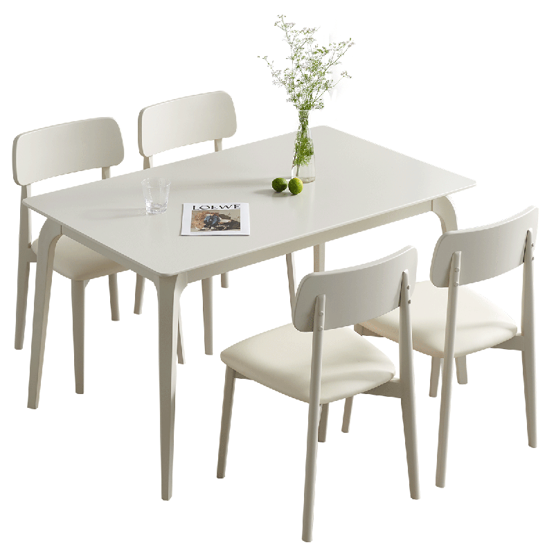 QuanU 全友 家居 餐桌奶油风餐桌椅组合大白桌餐厅稳固实木腿吃饭桌子DW1180