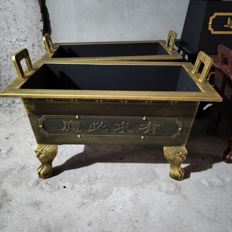 茵格寺庙不锈钢铸铁合制长方形香炉佛堂宗祠观音阁家用佛堂烧纸插香鼎