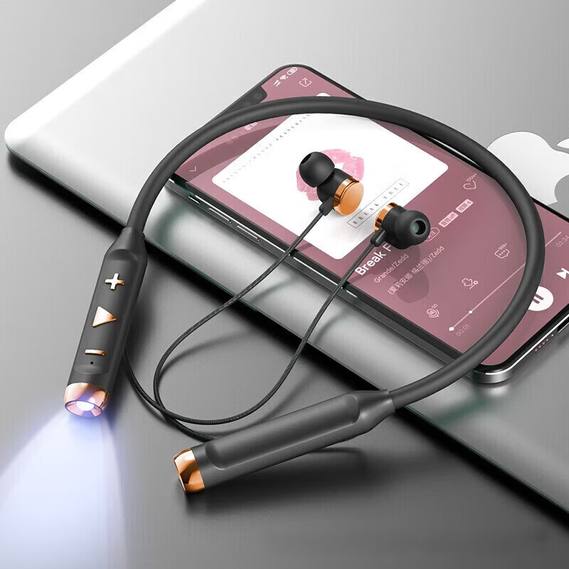 优速腾蓝牙耳机无线入耳挂脖式带手电照明长待机游戏运动蓝牙耳机 黑色