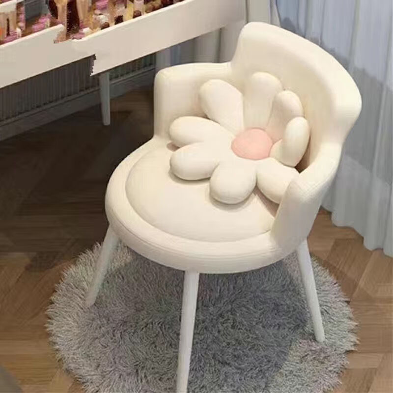 采缇网红家用靠背化妆梳妆女生椅子简约美甲梳妆台花瓣卧室 白白小花