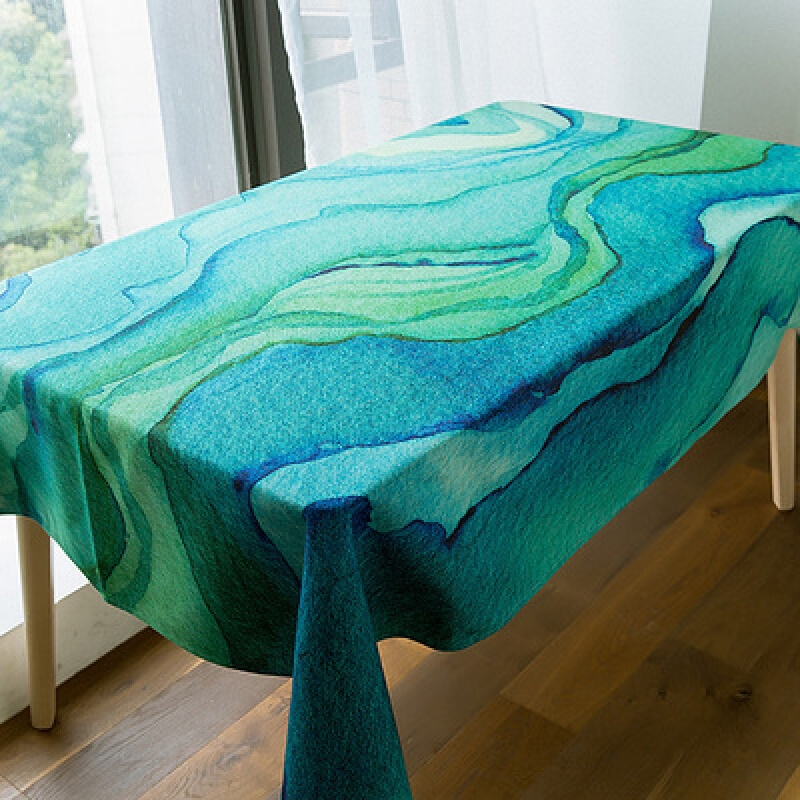 白萱清新绿色水彩田园餐桌布艺台布茶几垫布桌垫长方形圆桌布棉麻桌巾