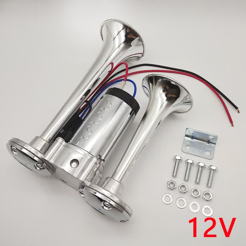 HKNA汽笛12v24V超响一体双管电泵气喇叭改装摩托车货汽车电动汽笛喇叭 双管一体式气喇叭12V 双喇叭通用怎么看?