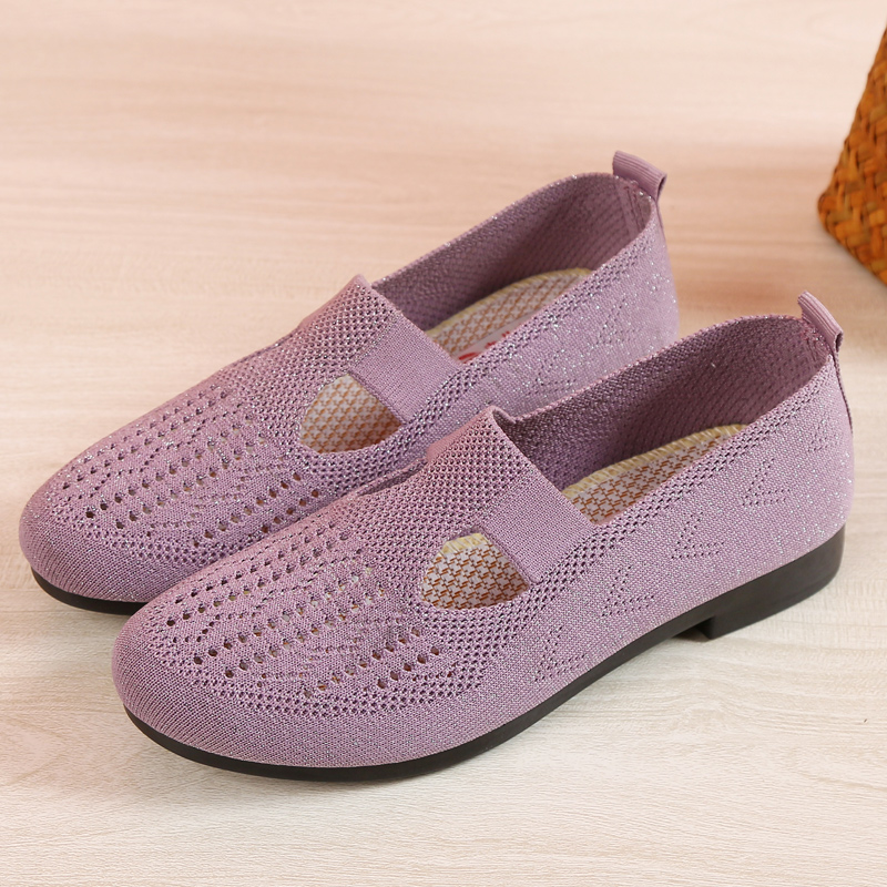 夏季飞织网面女鞋老北京布鞋镂空透气一脚蹬休闲鞋舒适软底妈妈鞋 紫色 39怎么看?