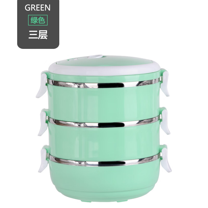 提锅不锈钢保温饭盒多层便当盒分格餐盒手提饭盒保温饭桶多层可选 绿色三层