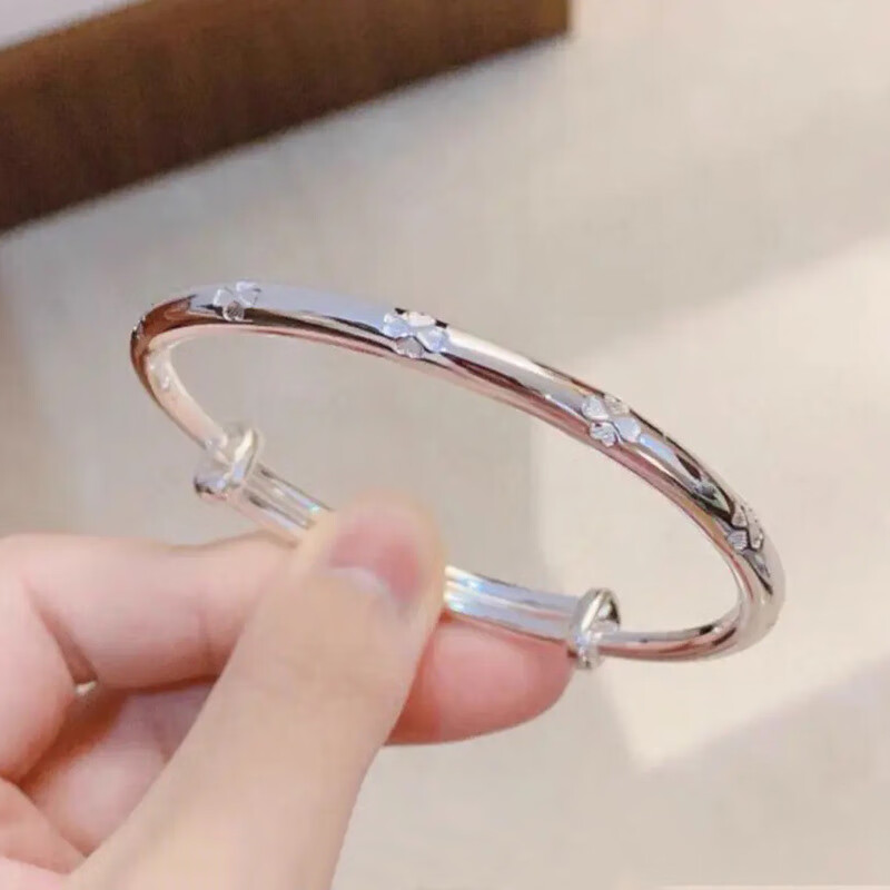 莘月s999足银手镯儿童少女学生四叶草实心时尚款银镯子生日礼物刻字 四叶草手镯（中童款15克）