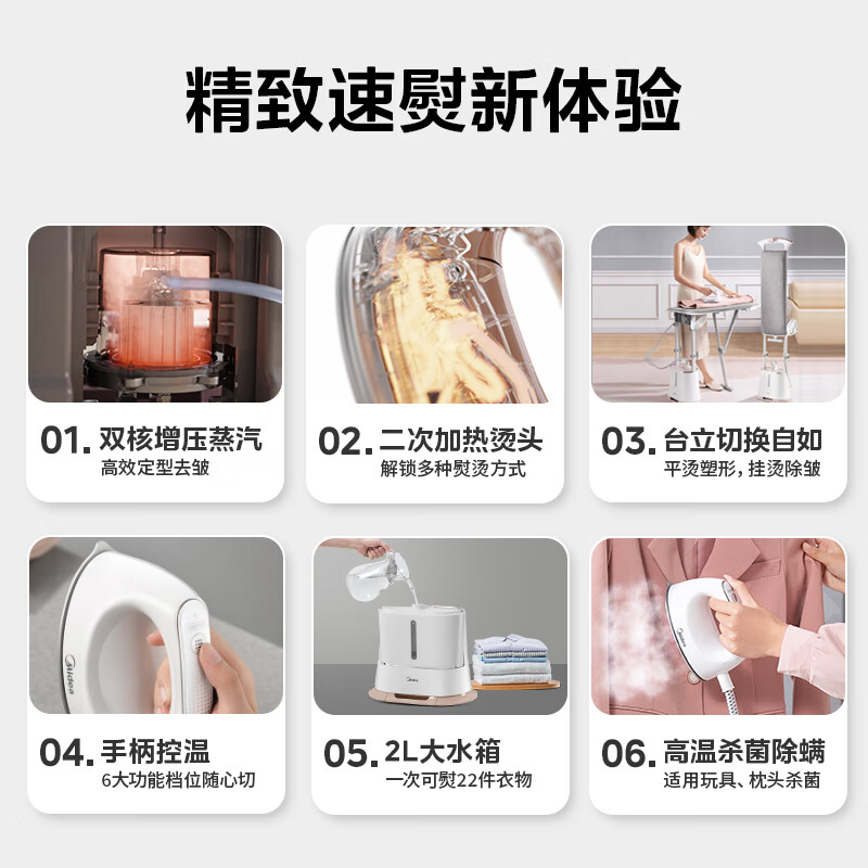 美的（Midea）【双核增压】挂烫机家用熨斗蒸汽挂烫机手持控温熨烫机加长熨板电熨斗 YGD20N2