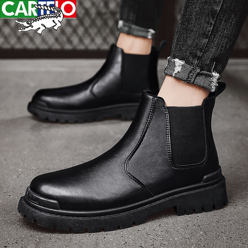 卡帝乐鳄鱼(CARTELO)切尔西靴男夏季加绒保暖马丁靴高帮棉鞋皮靴惠州烟筒短靴秋季雪地 黑色【四季款】 39怎么样,好用不?