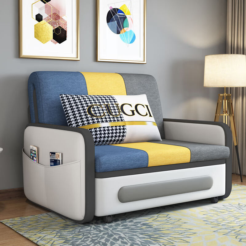 三世桃源沙发床可折叠坐卧两用多功能沙发二用小户型单人客厅沙发床可拆洗 白#米黄色 外宽0.88m护脊椰棕垫+储物