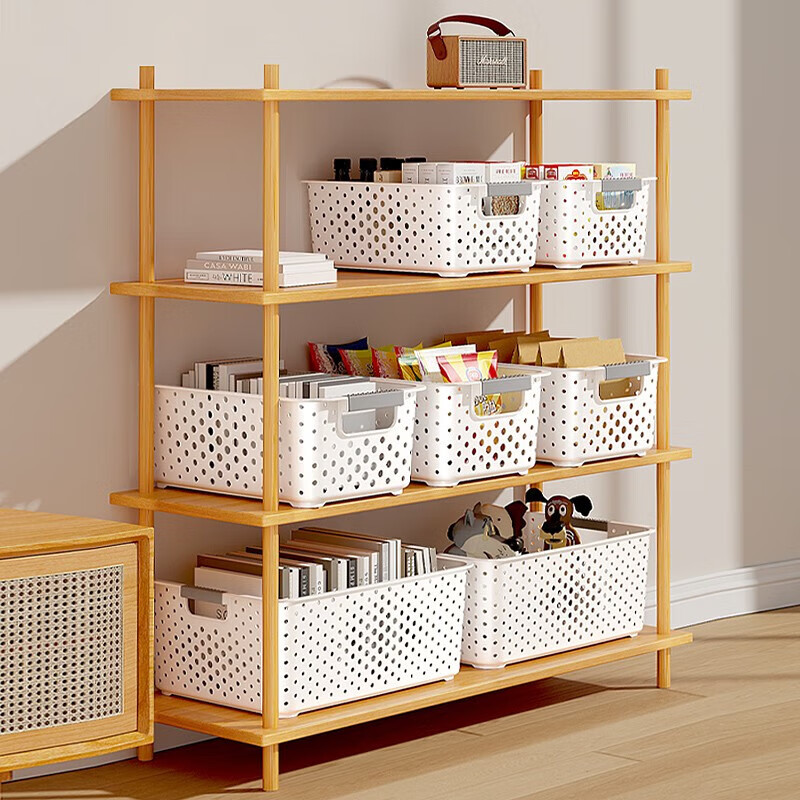 稻草熊家用杂物收纳筐零食化妆品桌面厨房卧室储物盒整理盒塑料收纳盒子 白色特大号-三个装