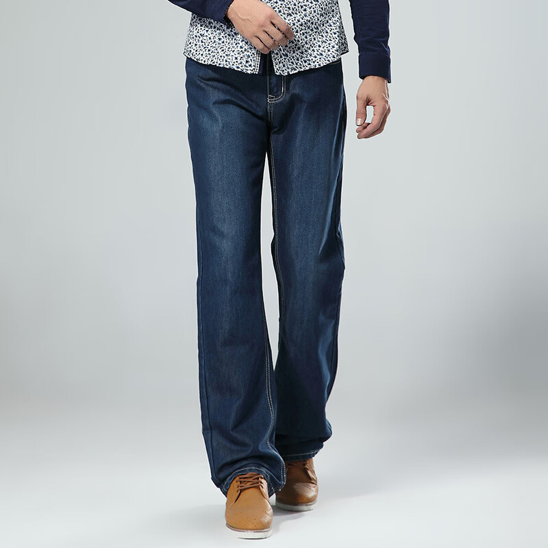 士皇妃061-8蓝黑男装腿粗男士休闲弹力牛仔裤宽松直筒长裤大码男裤子