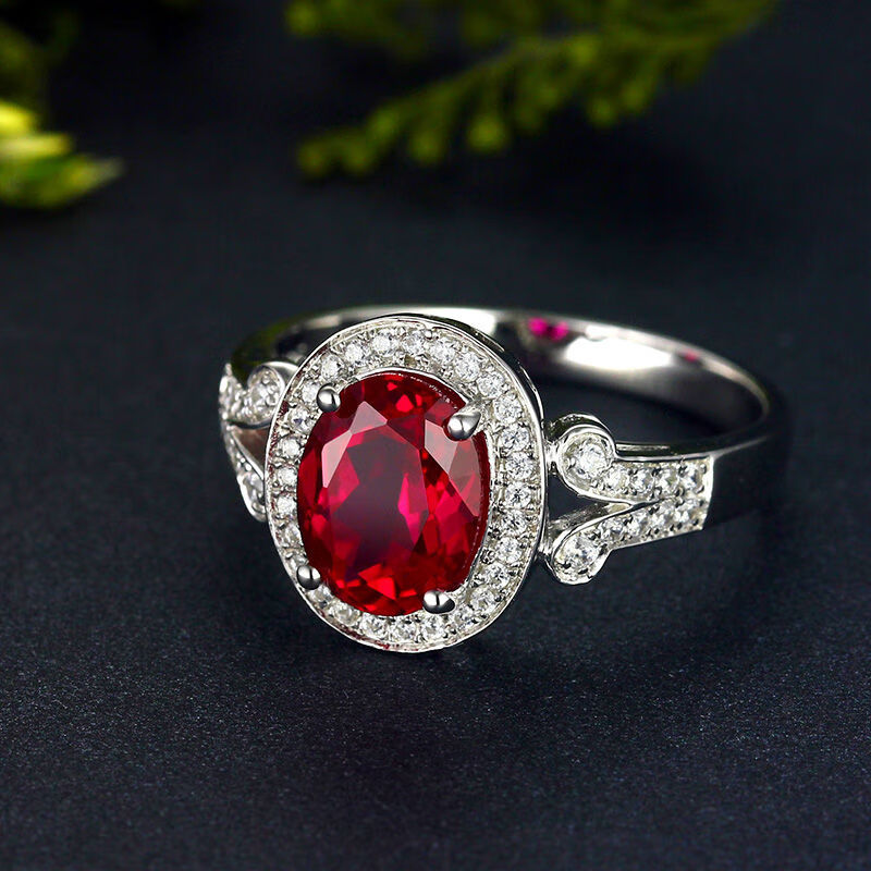 红宝石戒指 925银彩色宝石红碧玺色指环镀18k金镶嵌珠宝指环女款 图片