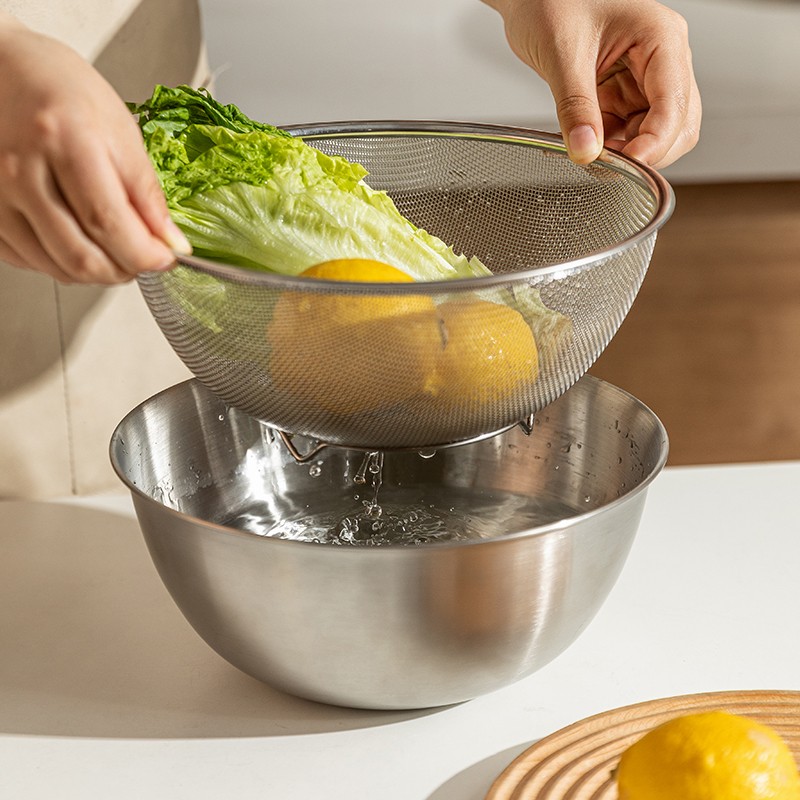 摩登主妇304不锈钢盆筛加厚家用淘米盆洗米筛厨房沥水篮洗菜盆 加密网
