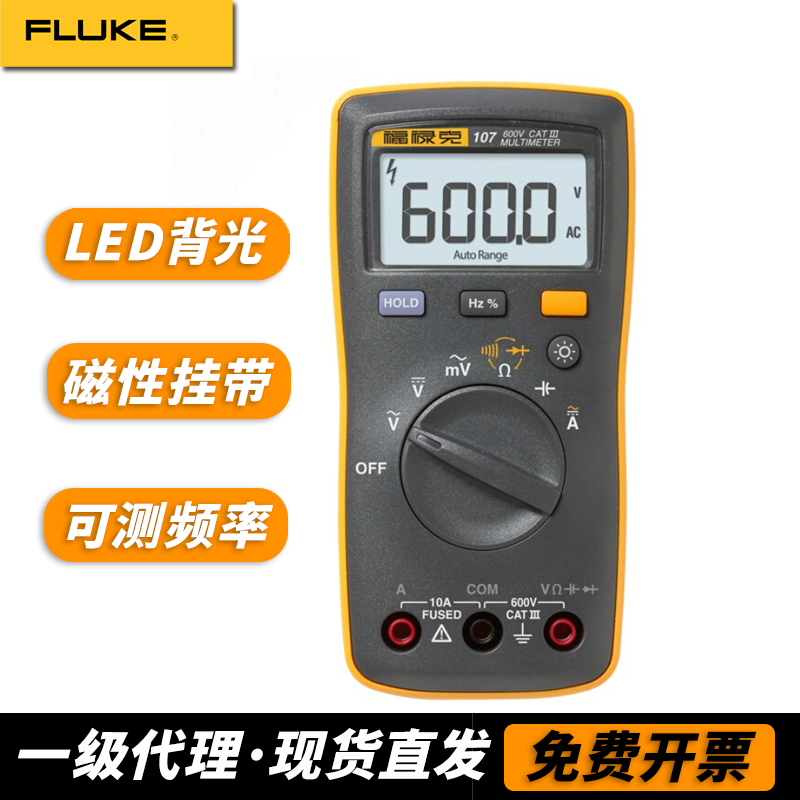 福禄克(fluke)高精度数字万用表便携防烧 f107【频率磁性挂件】