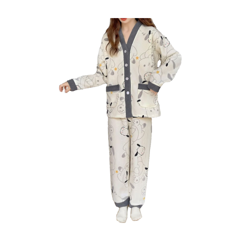 爱宝适月子服秋冬空气棉孕产妇睡衣哺乳衣保暖家居服套装灰兔XL码 M368 