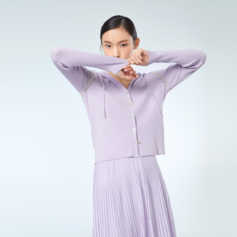 OVV春夏热卖女装棉质醋酸混纺清爽休闲连帽针织开衫外套 粉紫(净色)21 M