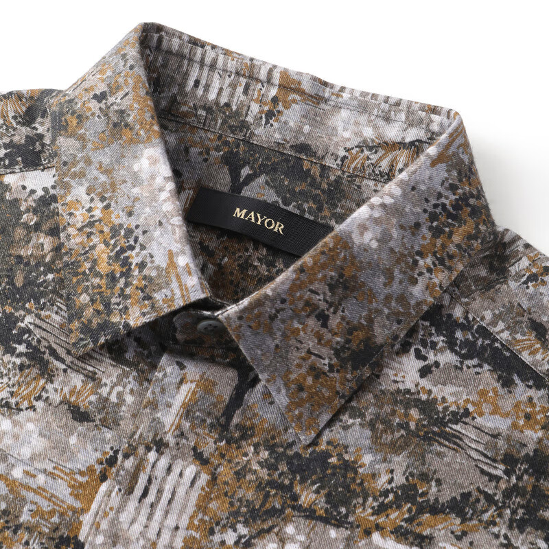 MAYOR男装 ALBINI全棉绒面大印花长袖男衬衫 黄色 39