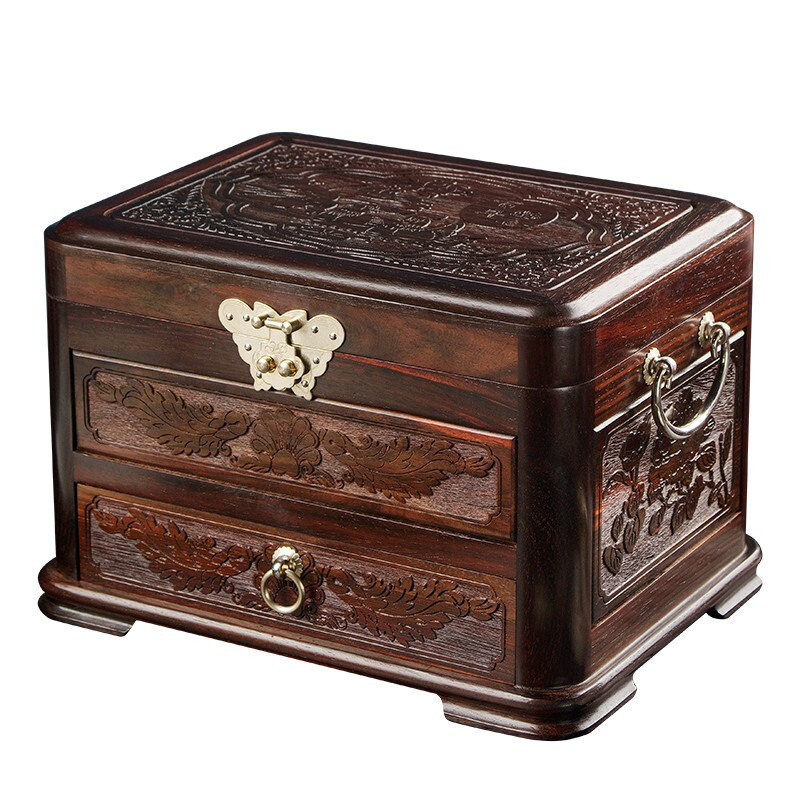 酸枝木雕花百年好合首饰盒