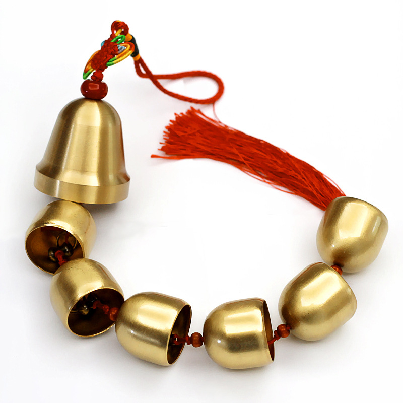 索拉图 纯铜铃铛挂件 一大六小七星风铃金属家居挂饰 红色a款