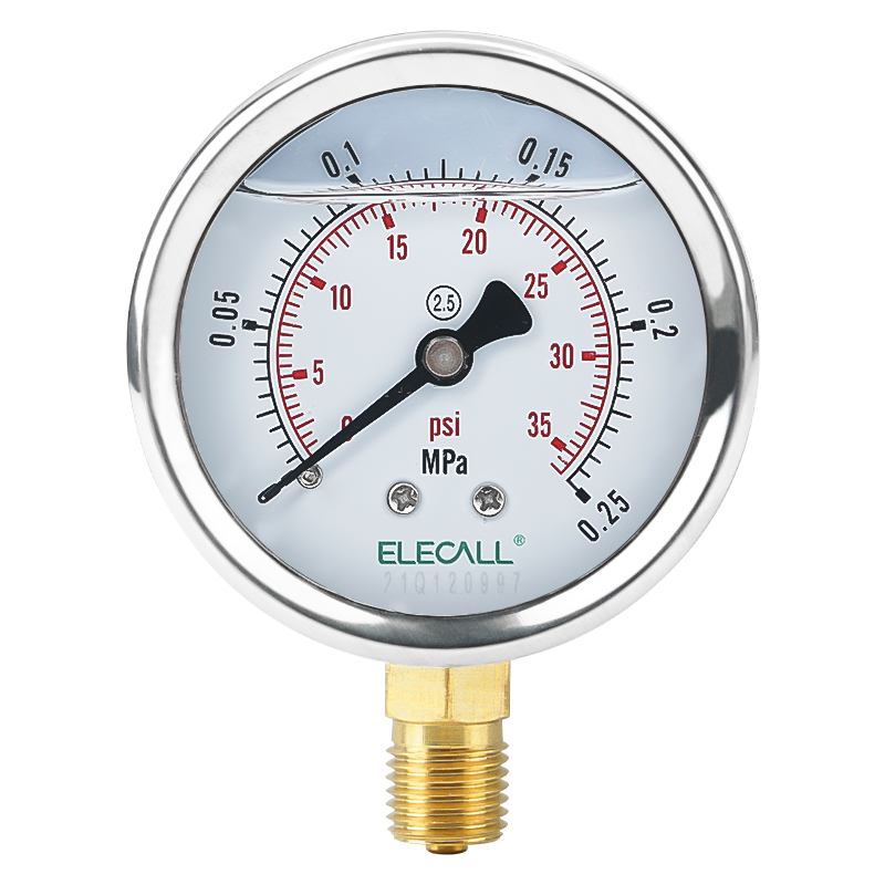 伊莱科 （ELECALL） 耐震压力表 0-0.16MPA 充油气压表液压表油压表自来水压力表径向真空压力表 YTN-60