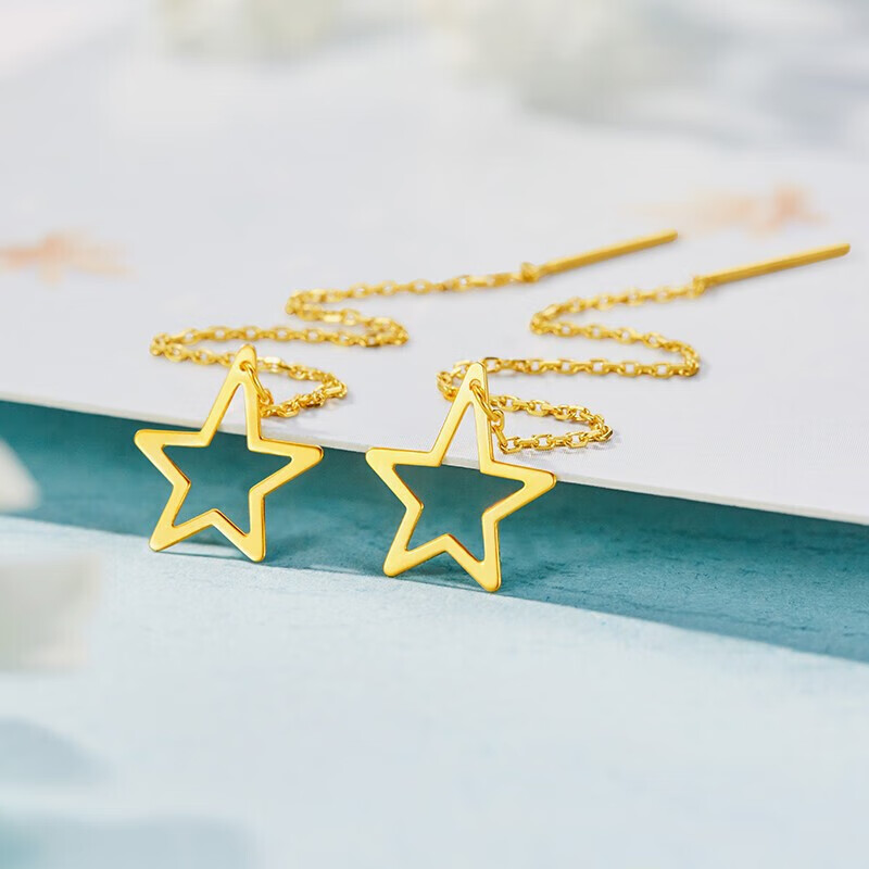 菜百首饰 黄金耳饰 镂空星星耳线时尚女款耳饰 计价 约1.05克