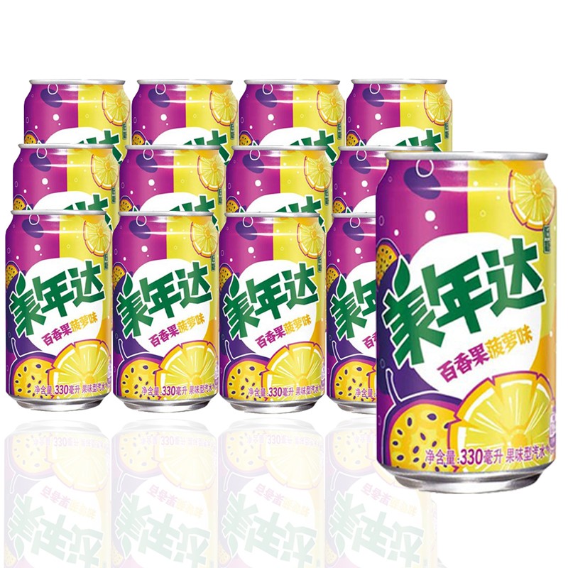 eoagx 出品美年达百香果菠萝味罐碳酸饮料汽水罐整箱 百香果菠萝味330