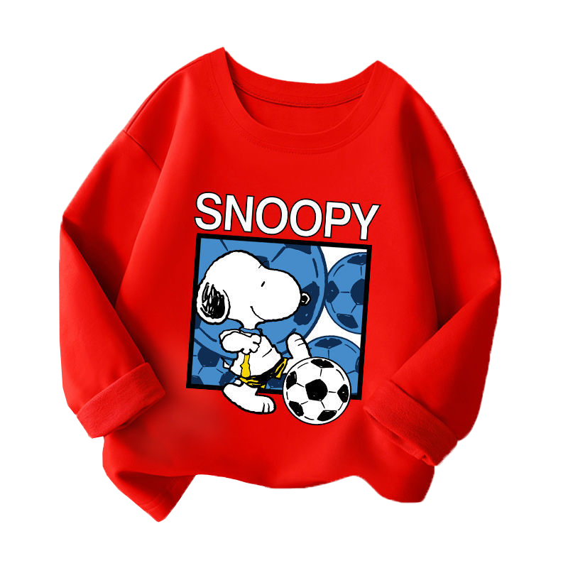 史努比（SNOOPY）儿童长袖T恤纯棉男女童春秋装圆领纯色卡通印花打底衫潮t上衣 TS194红 130