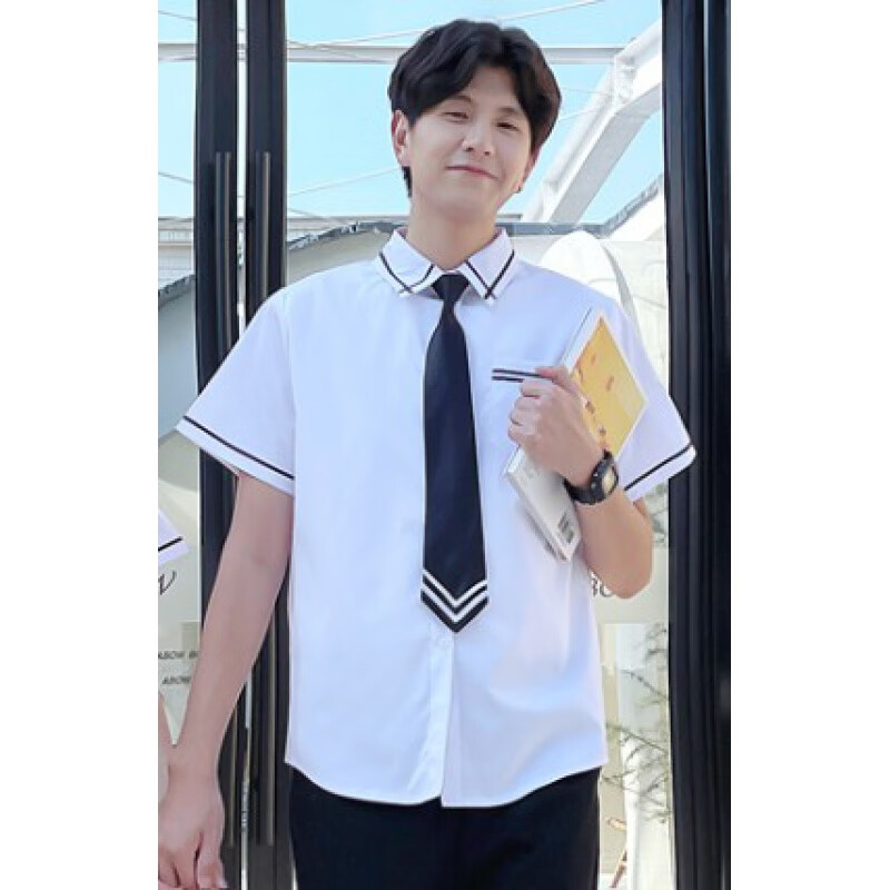 jk制服套装学生毕业生学院风初中生女短袖衬衫长裙 男生衬衫(含领带)
