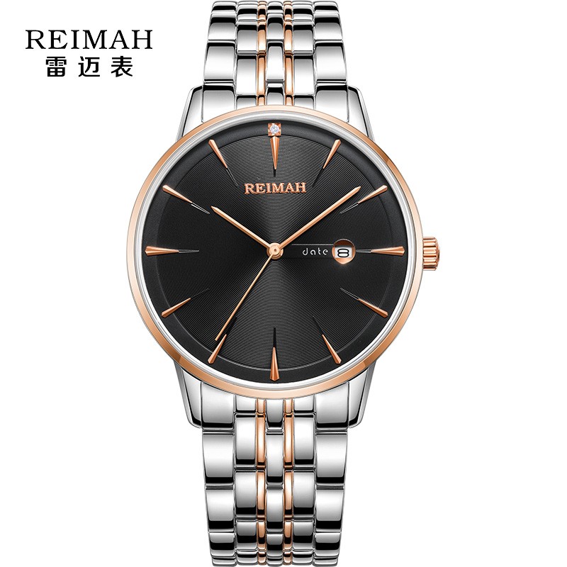 雷迈表(reimah) 手表 雅仕系列休闲钢带石英情侣表日历男表大三针女表