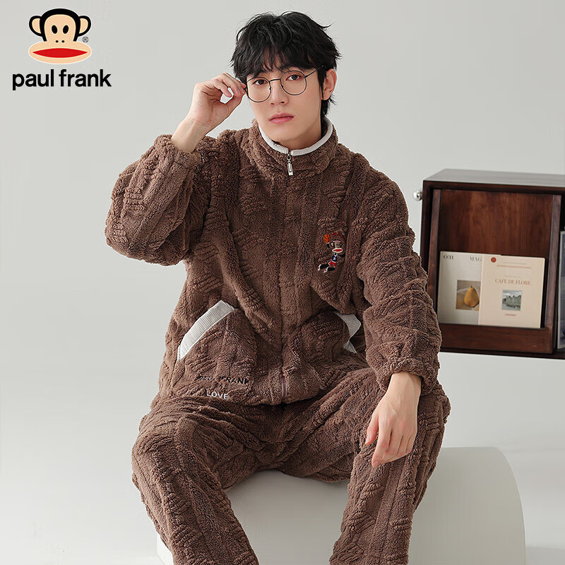 大嘴猴大嘴猴珊瑚绒情侣睡衣女秋冬季男士冬天法兰绒拉链提花家居服套装