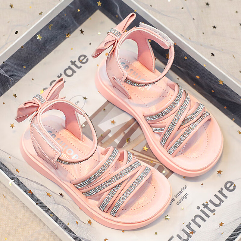 yinfan女童公主凉鞋2024新款夏款中大童小女孩罗马鞋水晶软底网红儿童
