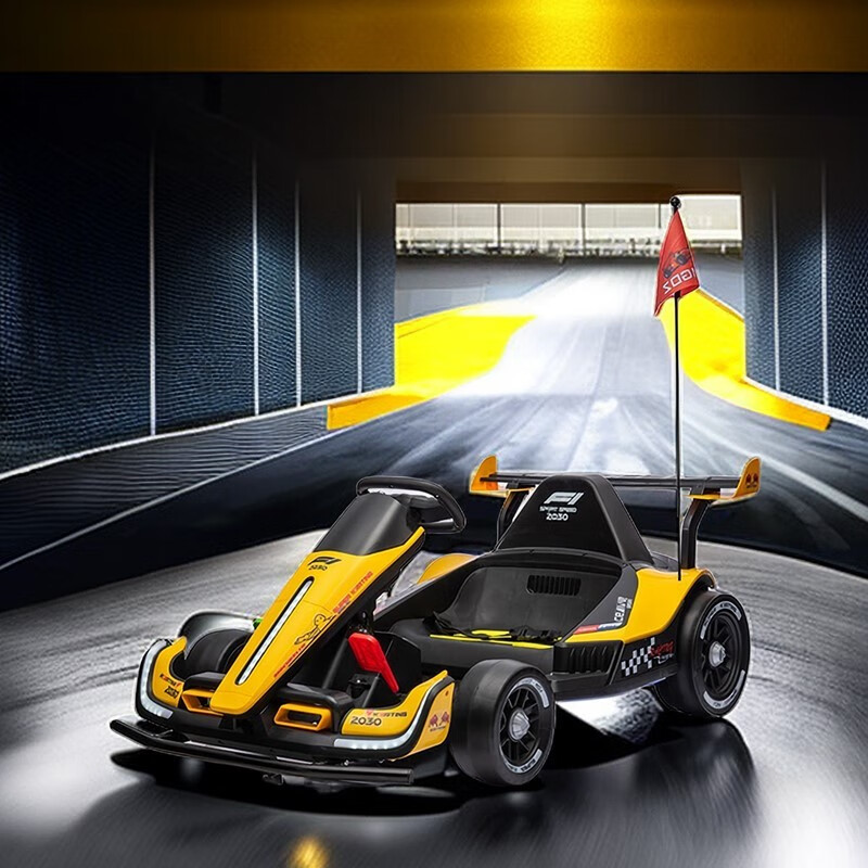 米国队长儿童电动车卡丁车宝宝漂移车可坐大人F1成人小孩四轮遥控玩具汽车 黄色24V高速漂移+护具 双驱动