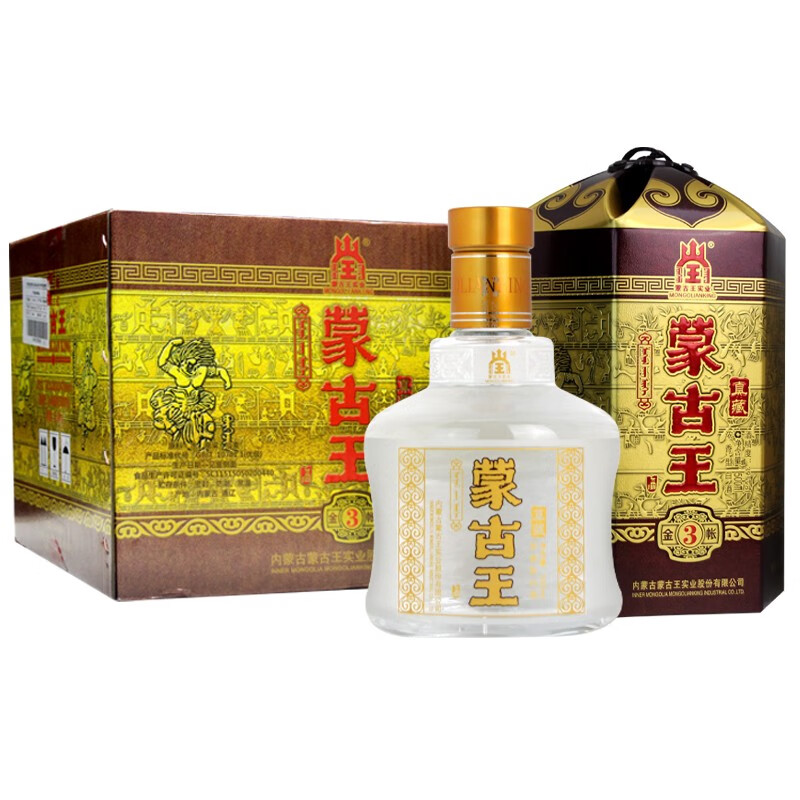 蒙古王浓香型白酒 粮食酒 整箱装 39度金帐整箱装500ml*4