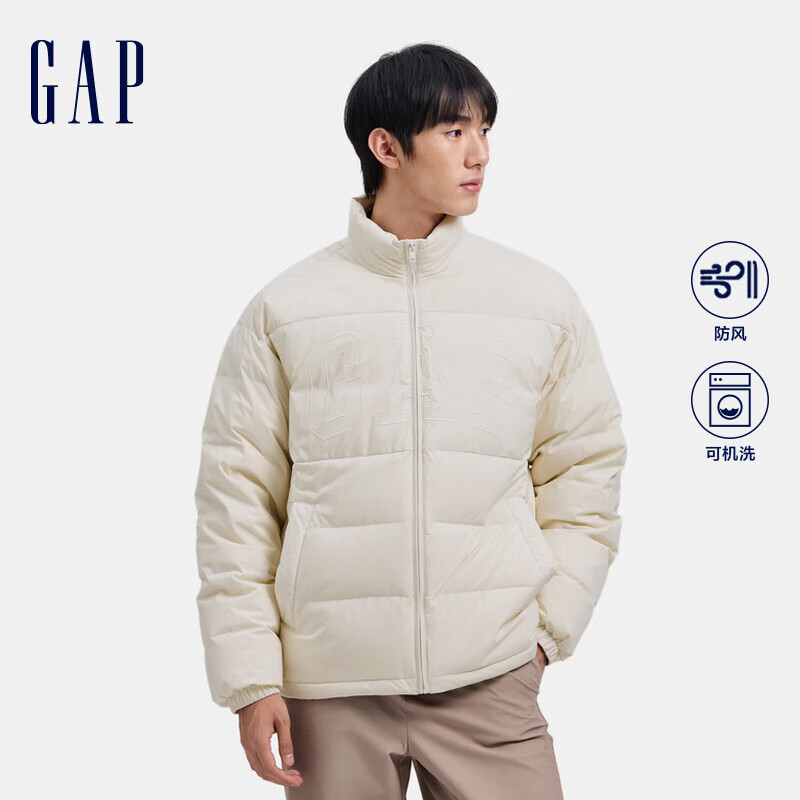 盖璞男女装刺绣logo小立领防风羽绒服纯色外套 象牙白 XS (165/84A) 亚洲尺码