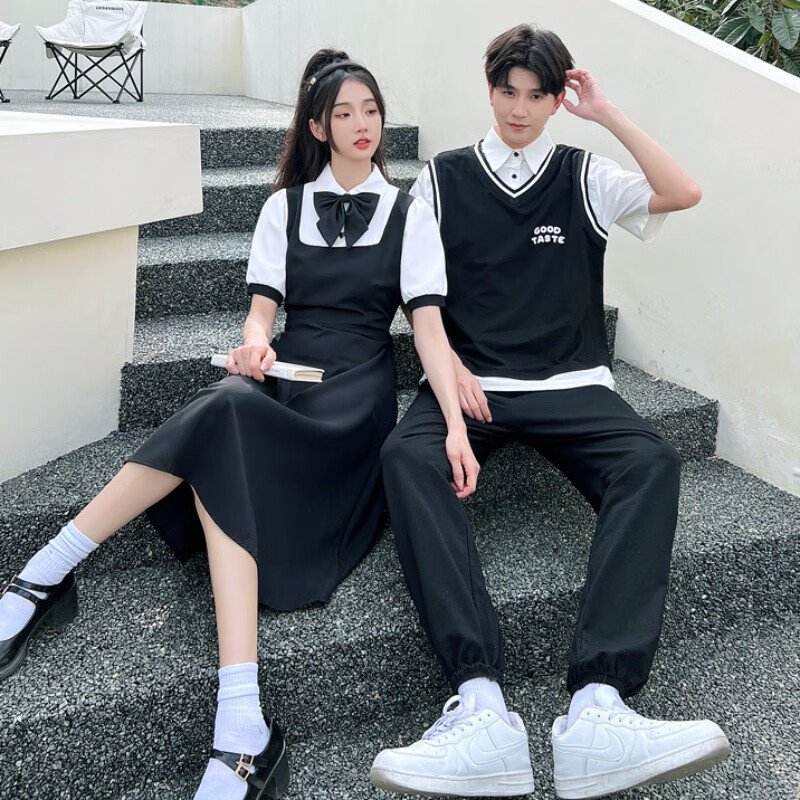 鲁邦爵高中生班服校服套装男毕业班服初中生学院风短袖t恤学生长裙