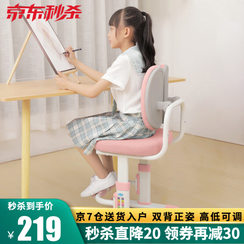 益威（EIEV） 儿童学习椅可升降学生椅子儿童写字椅 儿童矫姿椅学生座椅家用电脑椅 公主粉-正姿增高脚踏款