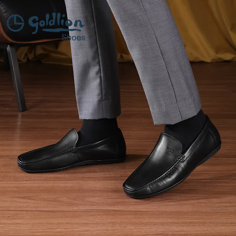 金利来（Goldlion）豆豆鞋男夏季皮鞋男商务休闲鞋男乐福鞋套脚鞋男士皮鞋 黑色 39