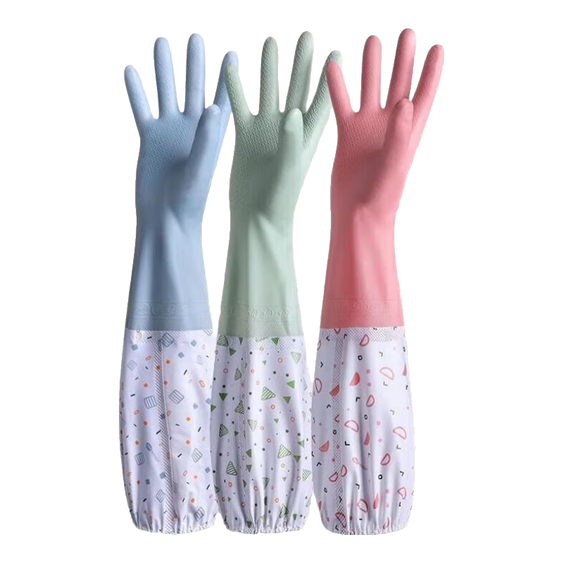 洋臣家庭清洁家务手套厚洗碗手套防水加绒橡胶洗衣服家务劳保手套 2双【均码 加绒束口款颜色随机】