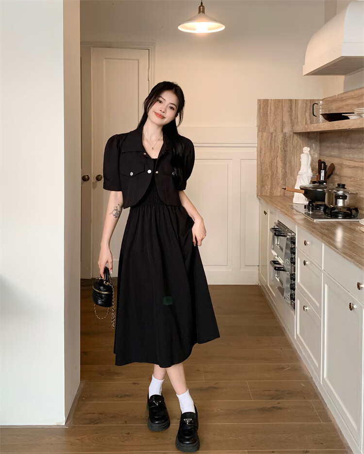 camalgori胖妹妹连衣裙春夏套装大码微胖女夏季新款裙子两件套显瘦