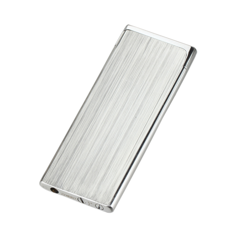 佐罗 佐罗创意个性超薄充气打火机 拉丝黄铜砂轮明火防风送男友礼物 银色拉丝 套装 1支