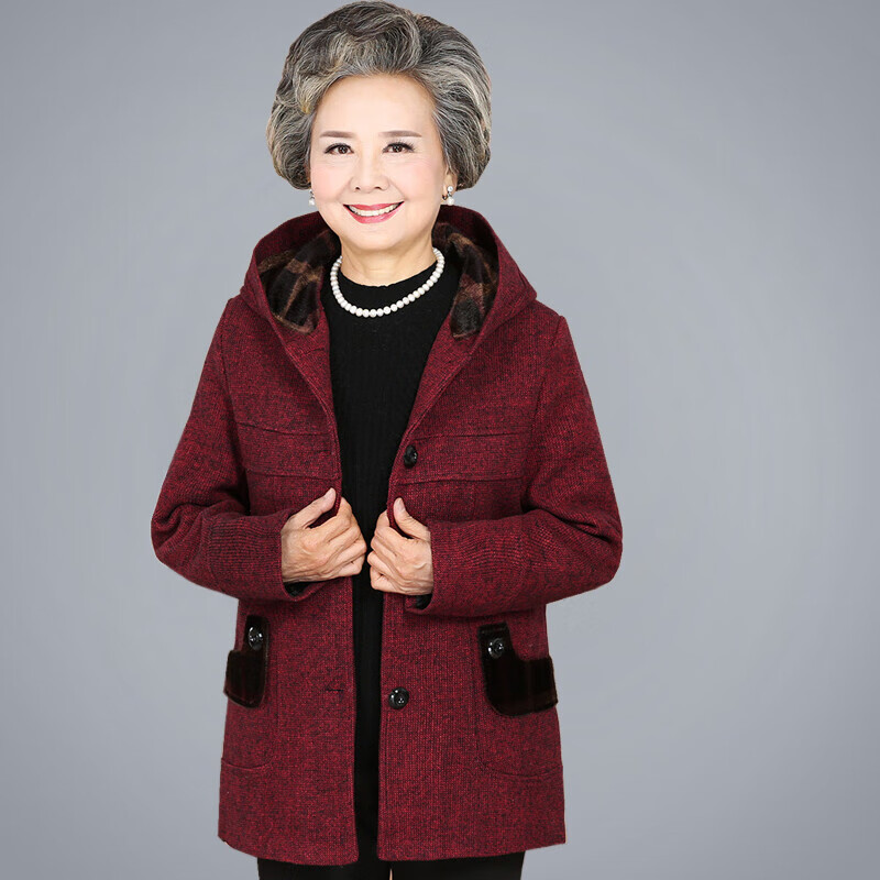 老太太女装秋冬款外套加绒大码中老年人秋装女奶奶装上衣妈妈连帽套装